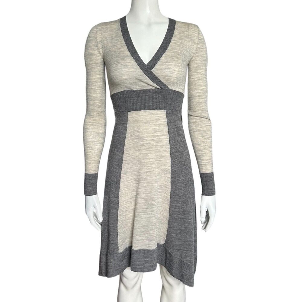 BCBGMaxazria grey long-sleeve wool dress XS